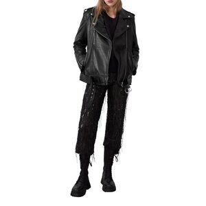 Zara TRF Collection Black Genuine Leather Biker Jacket Women Size S/M Moto Coat